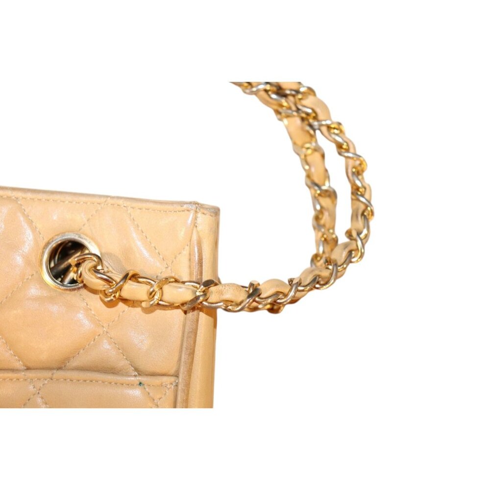 Chanel Quilted Beige Lamb Leather Shoulder Bag With Chain Strap & CC Charm - Picture 7 of 15